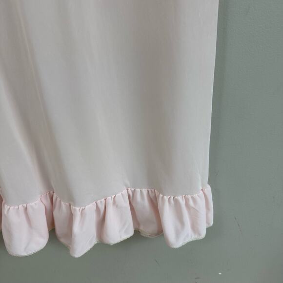 Vintage Her Majesty Blush Pink Smocked Ruffle Nightgown Satin Slip Chemise - Picture 6 of 13